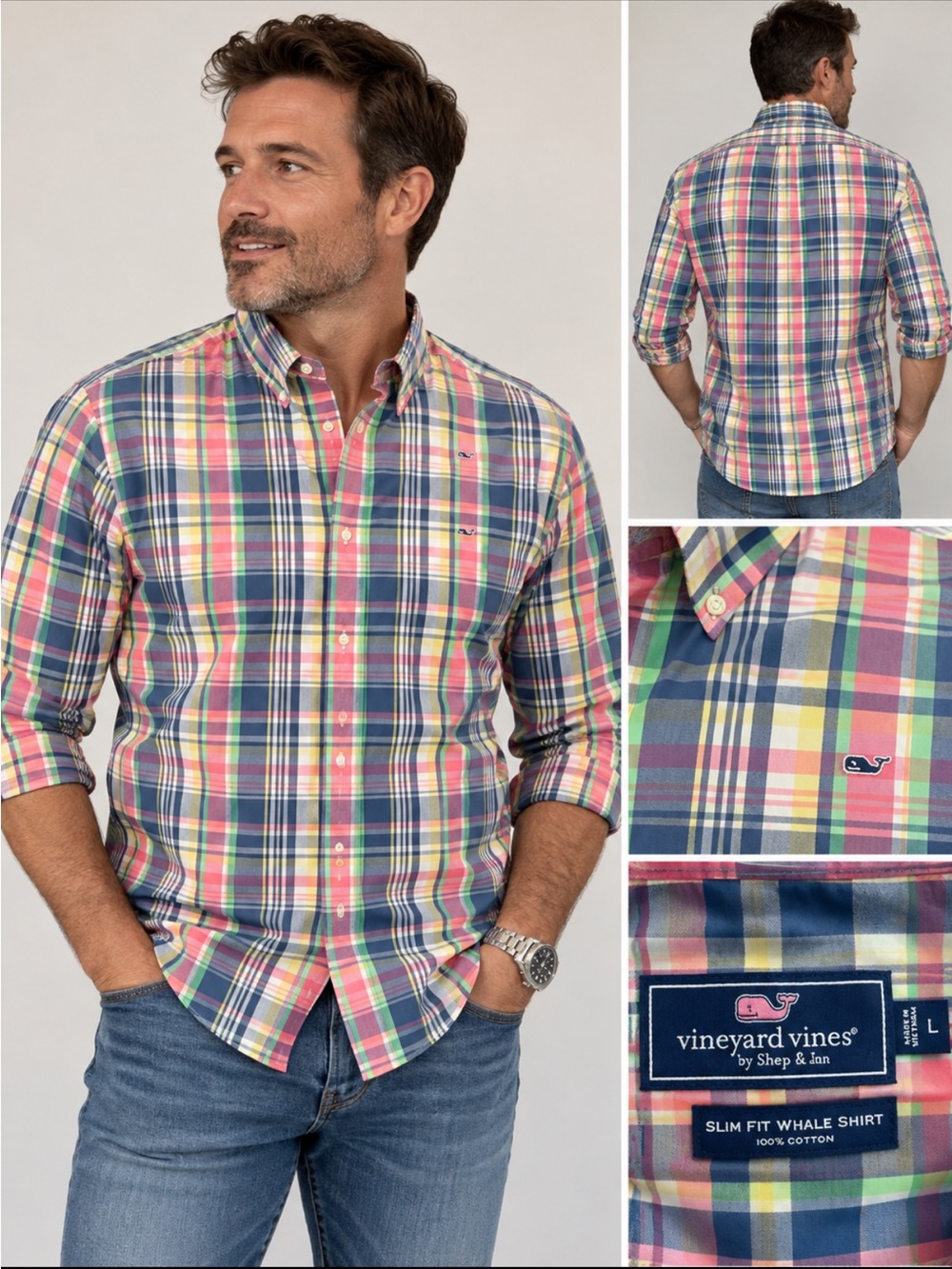 Vineyard Vines Multicolor Plaid Slim Fit Button-Down Shirt Size Large
